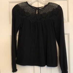 Gap Black Cotton Lace Illusion Neckline Swing Top